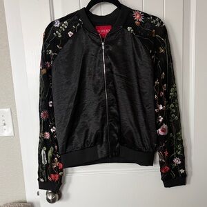 GUESS Women's Black Embroidered Bomber Jacket